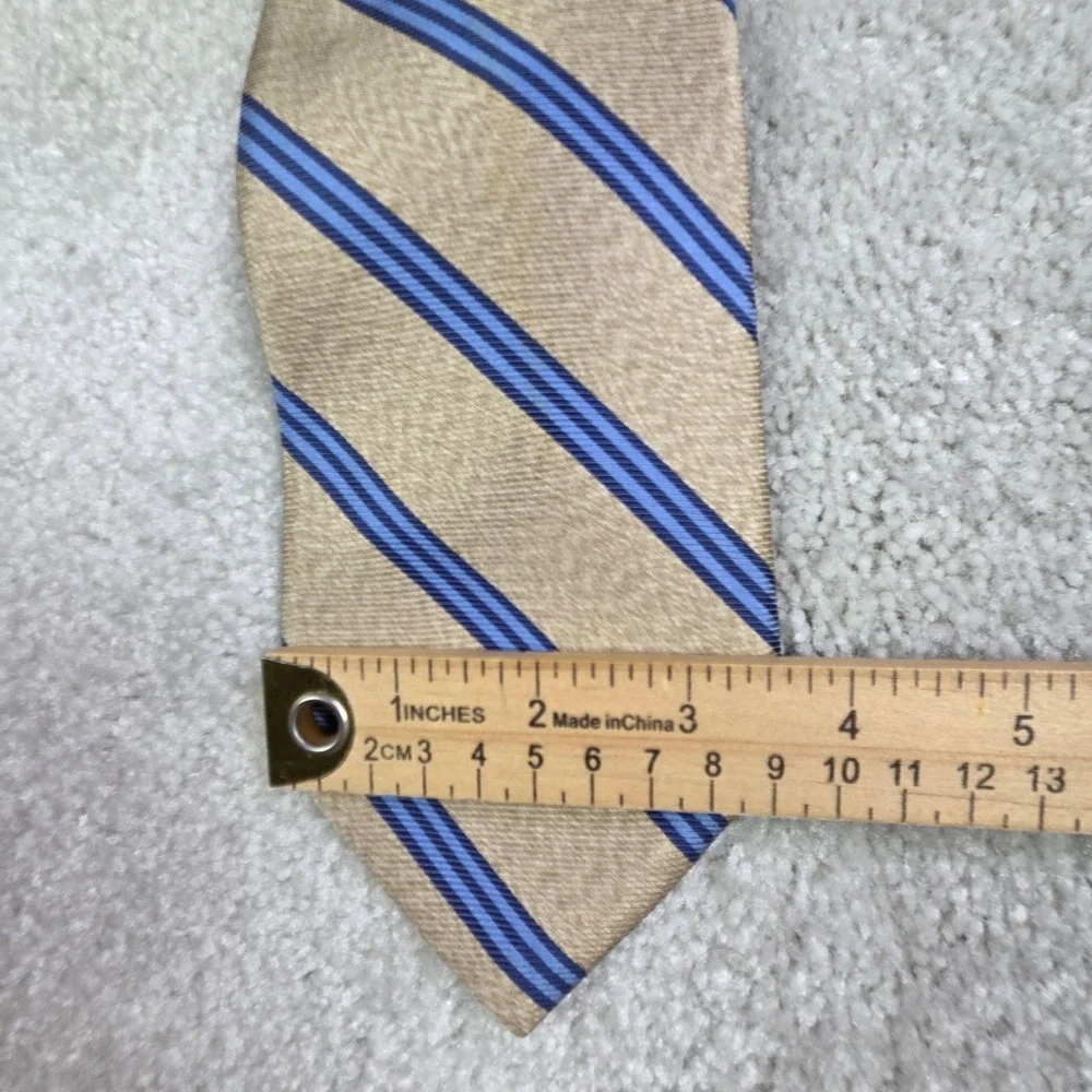 Brooks Brothers Makers‎ Silk Repp Tie Tan Blue Stripe 58